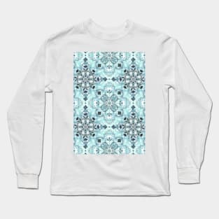 Soft Mint & Teal Detailed Lace Doodle Pattern Long Sleeve T-Shirt